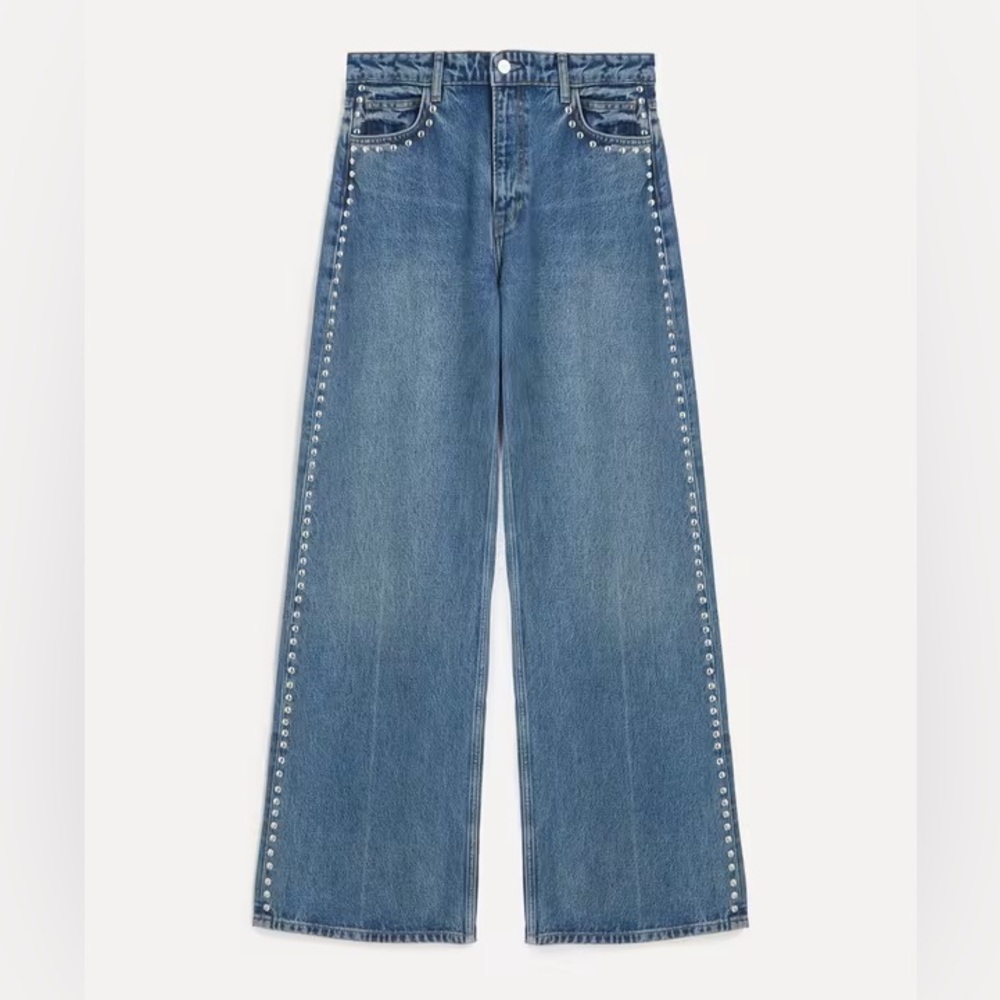 Reformation Cary Studded High-Rise Slouchy Wide-Leg Jeans